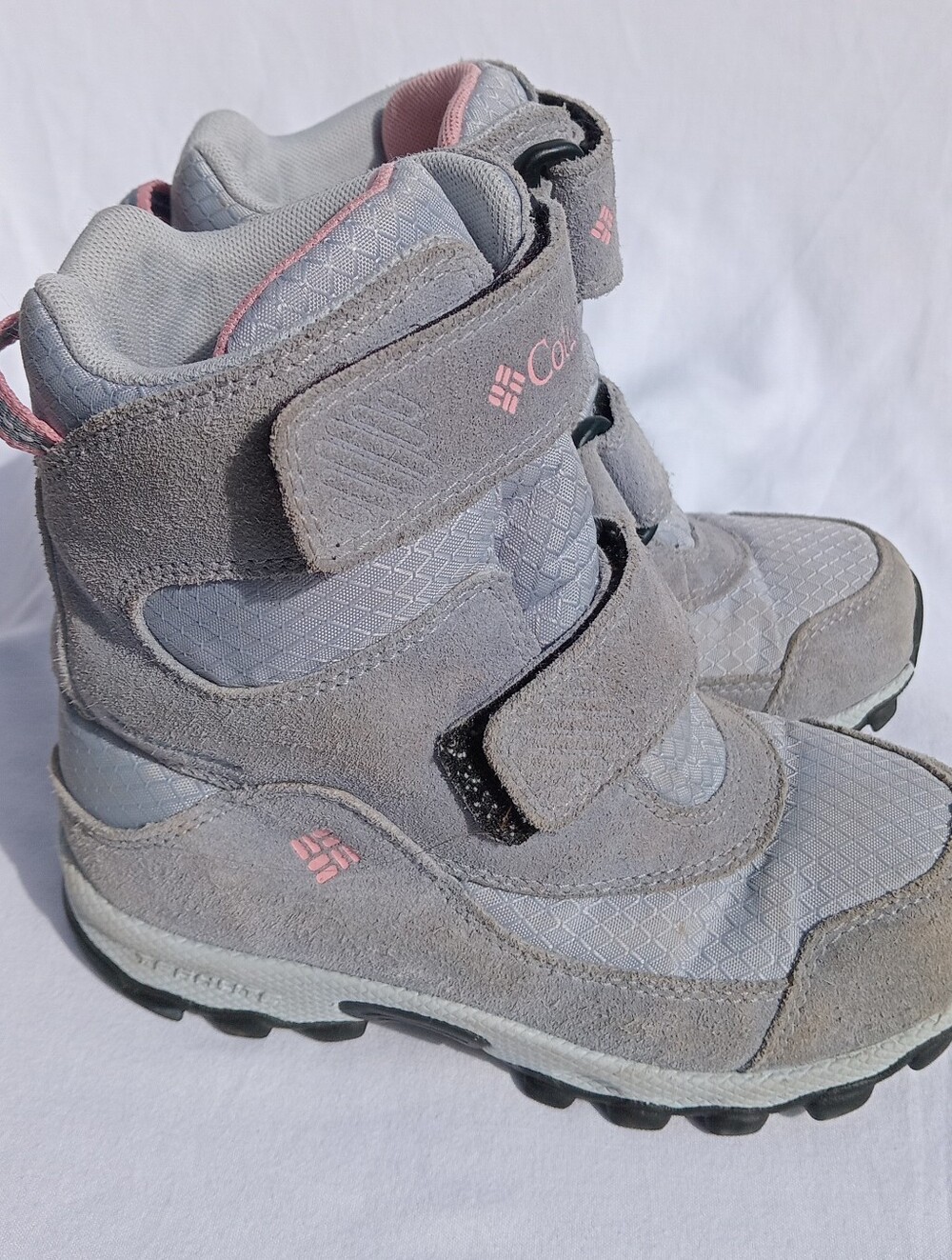 Columbia Gray and Pink Kids Waterproof Suede Winter Boots